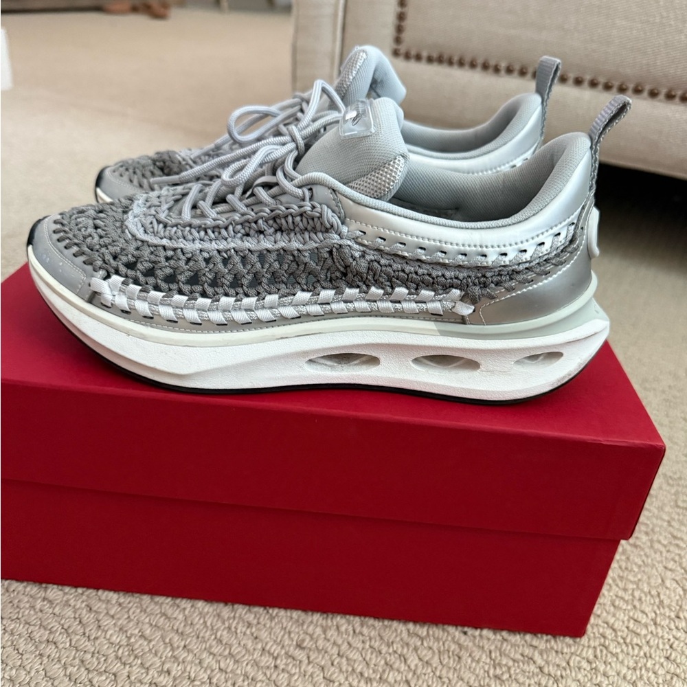 Valentino VLOGO Easy Knot Knit Runner Woven Women's Gray and Silver Sneakers - Picture 7 of 11